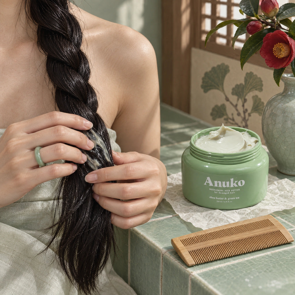 Hands working Hair Butter through the ends of a long braid