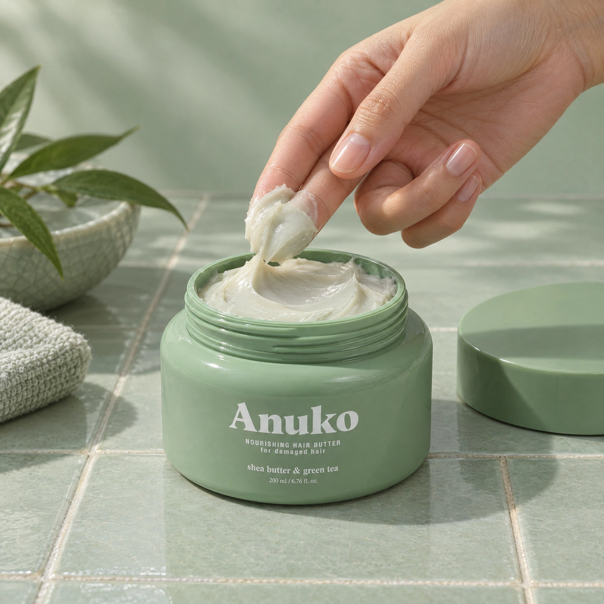 Fingers scooping a coin-size amount of Hair Butter